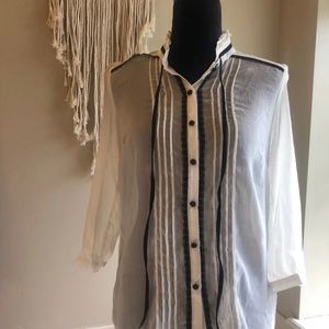 Forever 21 black and white sheer button up shirt